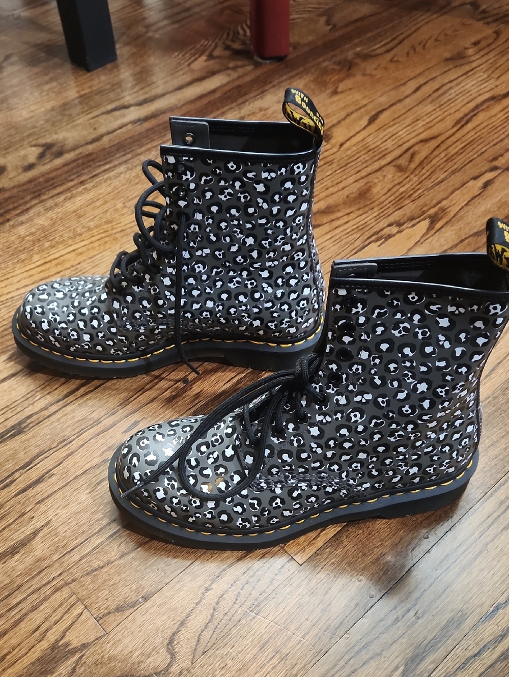 Dr. Martens Black & White Leopard Lace-Up Women's Boots